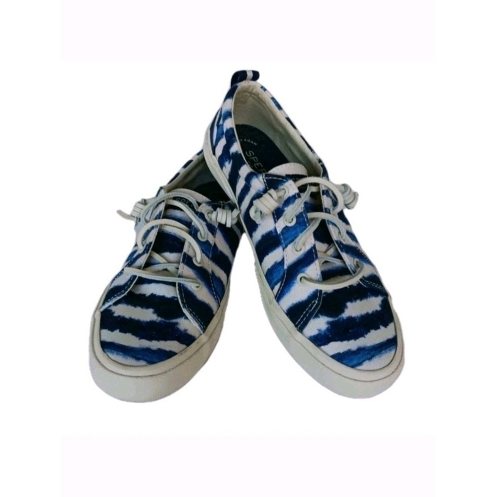 Sperry Blue and White Zebra-Print Sneakers